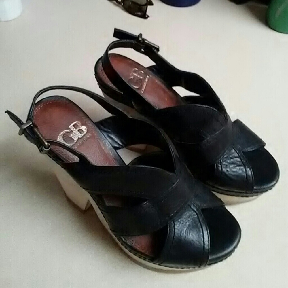 Gianni Bini Retro Leather Platform Wedge Sandal
